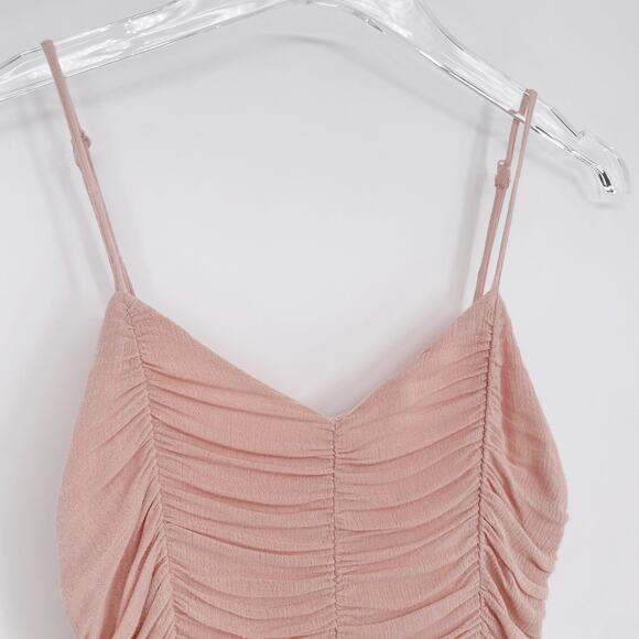 Papermoon Ruched Bodycon Mini Dress Size Small Blush Pink Ditsy Babydoll y2k - Picture 4 of 7